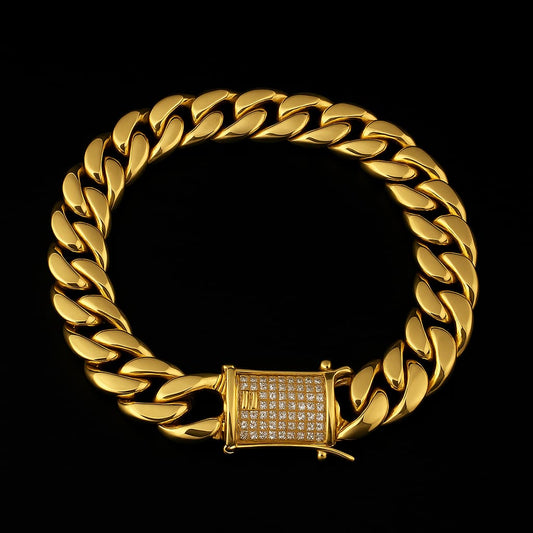 Esclava Cubana de acero inoxidable de 12 mm chapada en oro