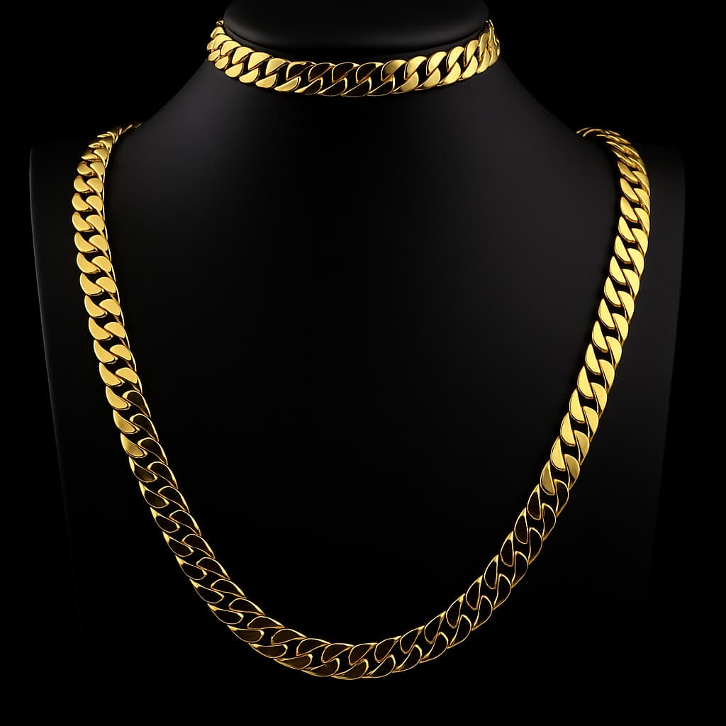 Cadena Cubana 9mm de Cobre chapada en oro de 18 kilates