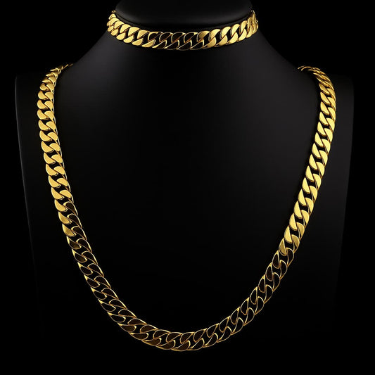 Cadena Cubana 9mm de Cobre chapada en oro de 18 kilates