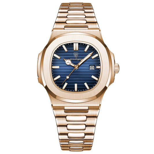 POEDAGAR Rose Gold Blue Dial