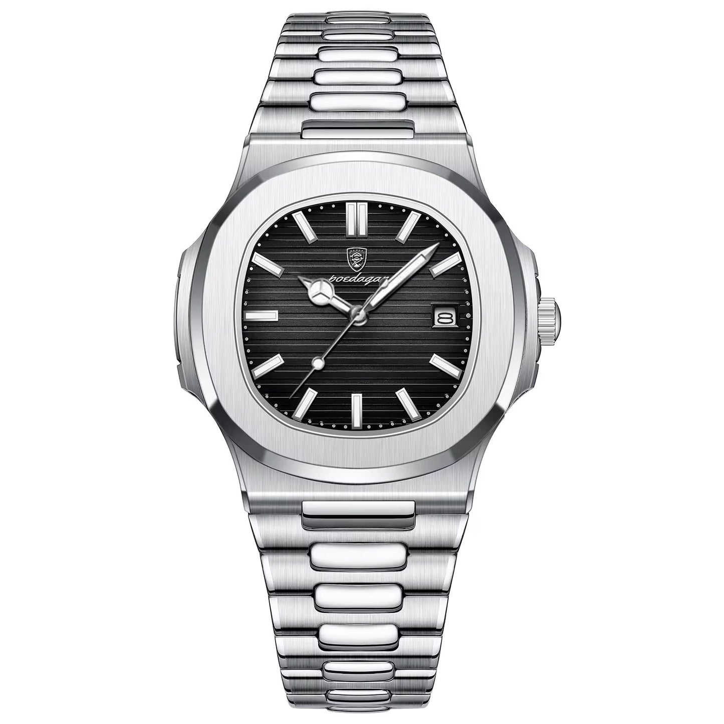 POEDAGAR Silver Black Dial