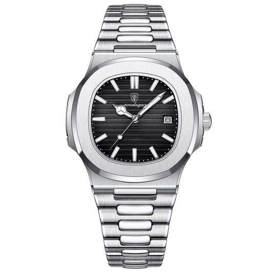 POEDAGAR Silver Black Dial